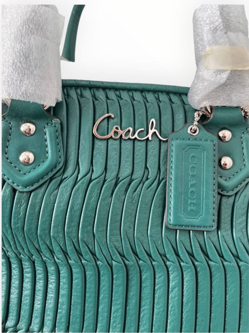 Coach Gathered Leather Ashley Aegean Green (Style #F23972) NWT - Picture 7 of 11
